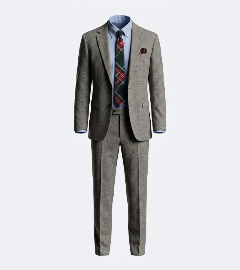 Harrington Wool Herringbone Beige Suit