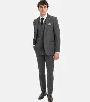 Harrington Wool Textured Grey Suit Front
