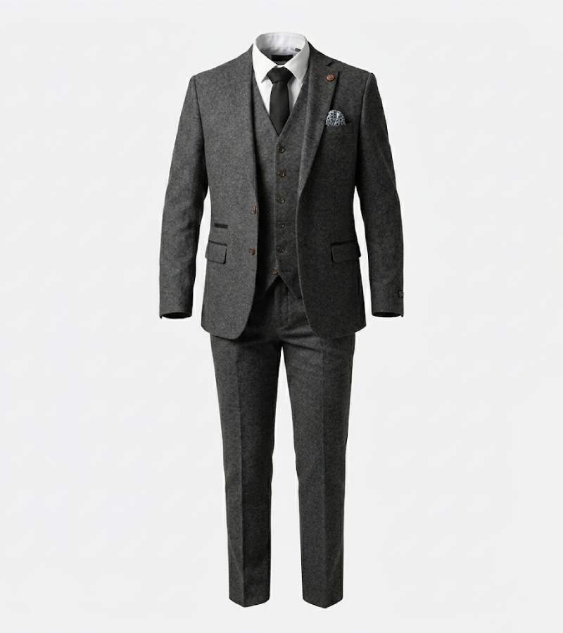 Harrington Wool Textured Grey Suit