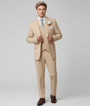 Kingsmere Wool Solid Beige Suit Front