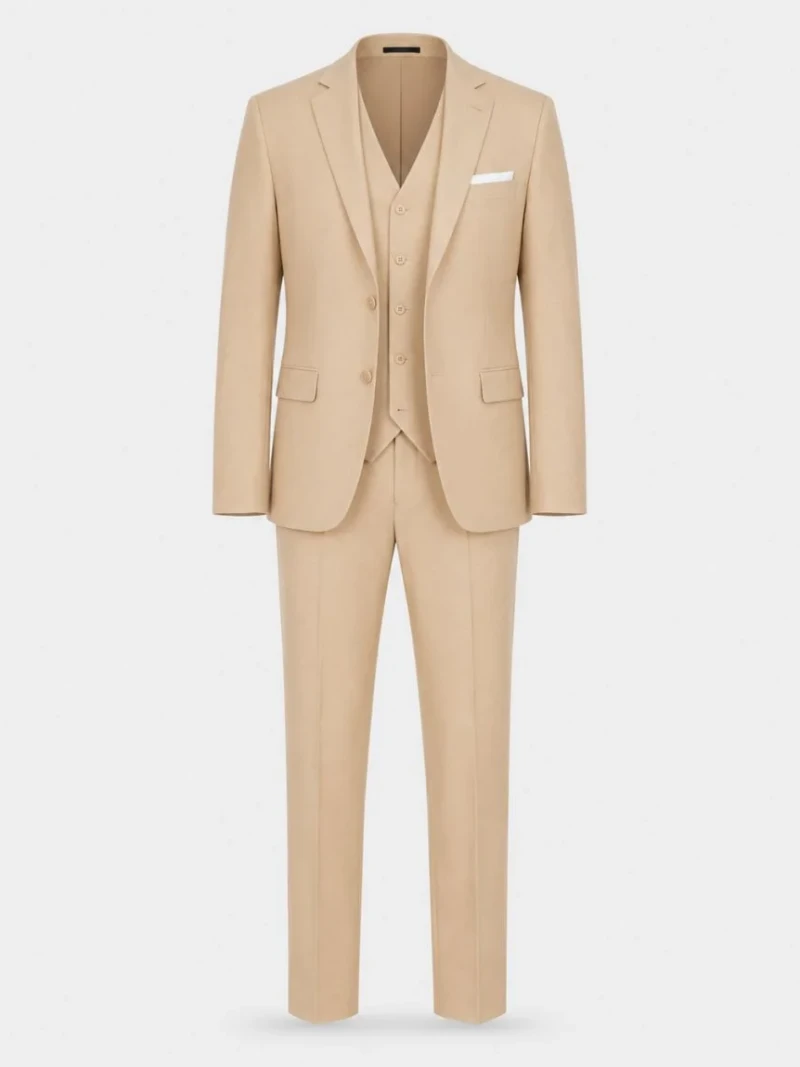 Kingsmere Wool Solid Beige Suit Ghost Mannequin