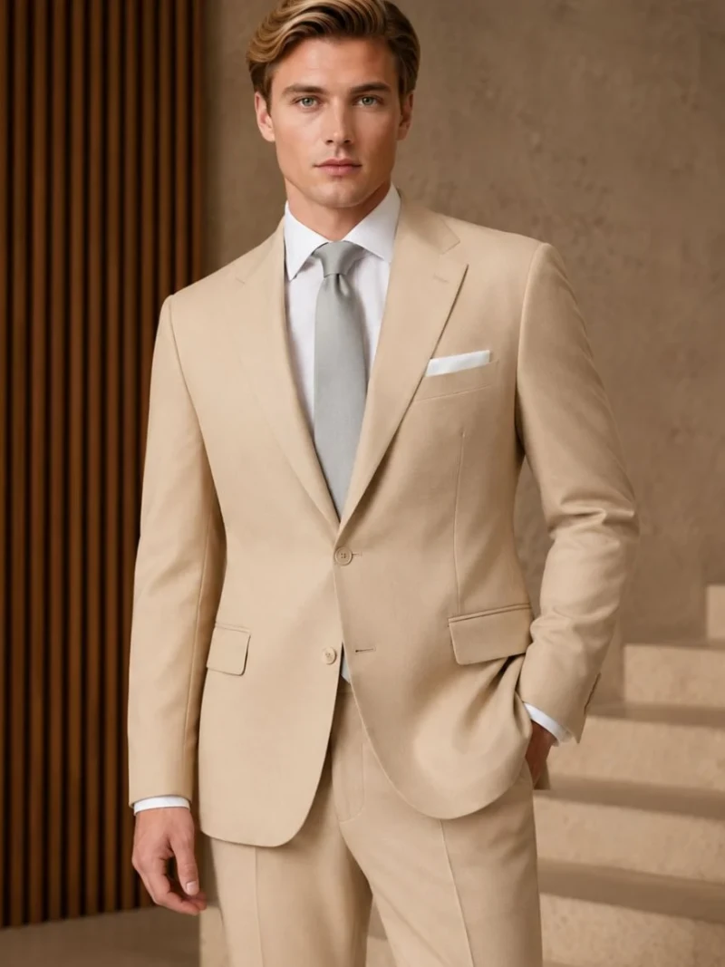 Kingsmere Wool Solid Beige Suit Model