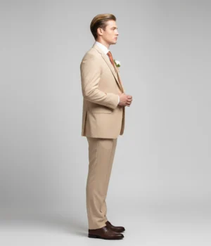 Kingsmere Wool Solid Beige Suit Side