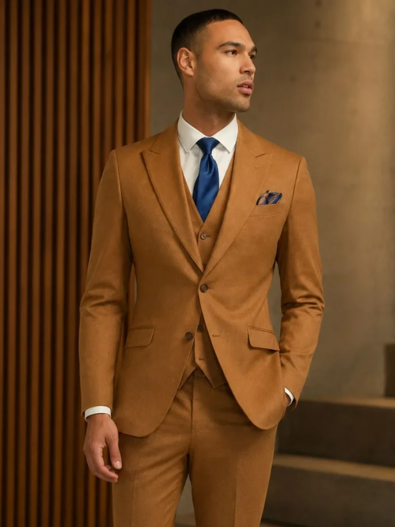 Kingsmere Wool Solid Camel Suit Model