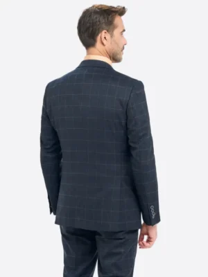 SuitsHeritage Men's Check Navy Regular Fit 3 Piece Suits Back