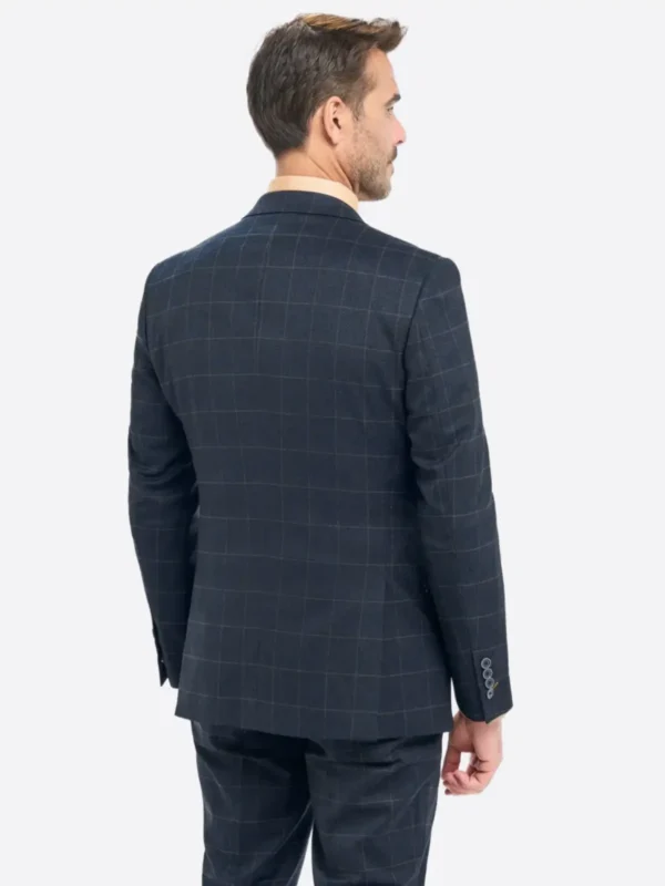 SuitsHeritage Men's Check Navy Regular Fit 3 Piece Suits Back