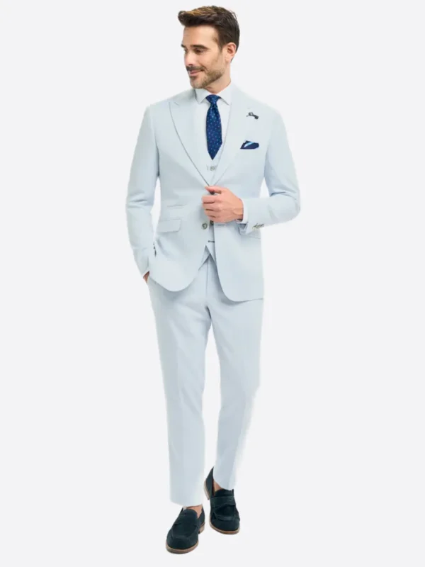 SuitsHeritage Men's Solid Sky Blue Regular Fit 3 Piece Suit