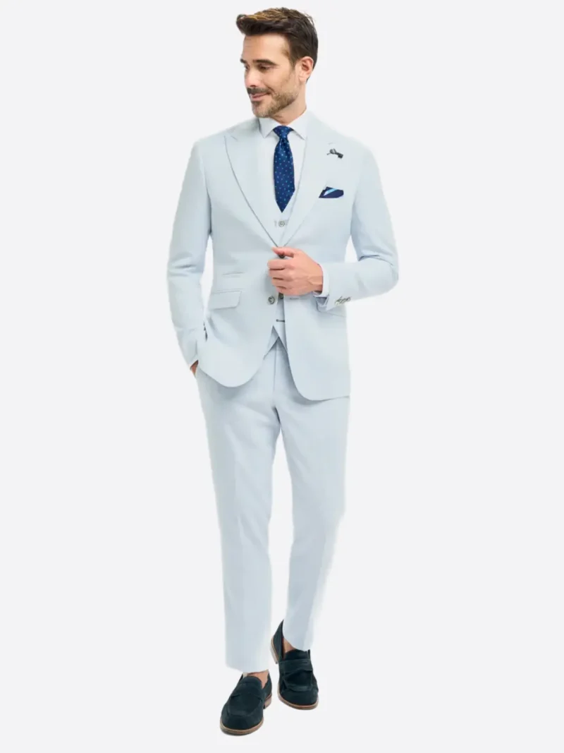 SuitsHeritage Men's Solid Sky Blue Regular Fit 3 Piece Suit