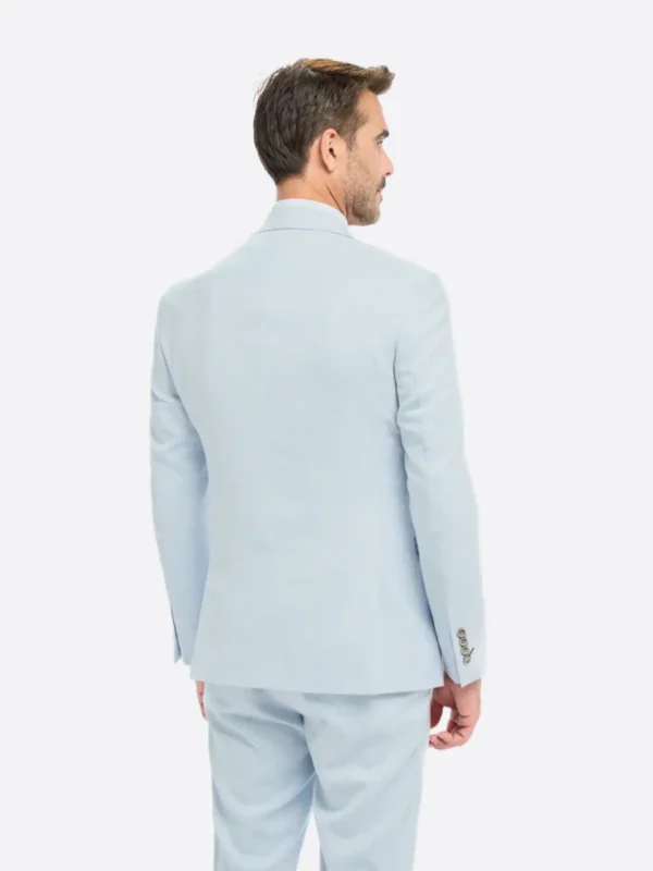 SuitsHeritage Men's Solid Sky Blue Regular Fit 3 Piece Suit Back