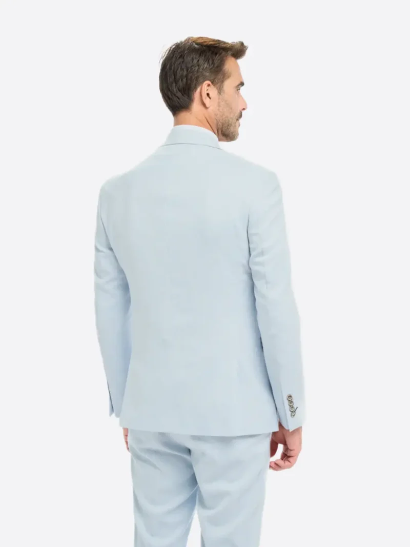 SuitsHeritage Men's Solid Sky Blue Regular Fit 3 Piece Suit Back