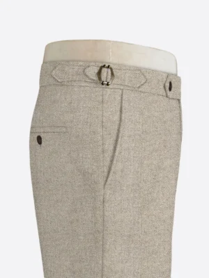 SuitsHeritage Men's Beige Herringbone Regular Fit Pant Side