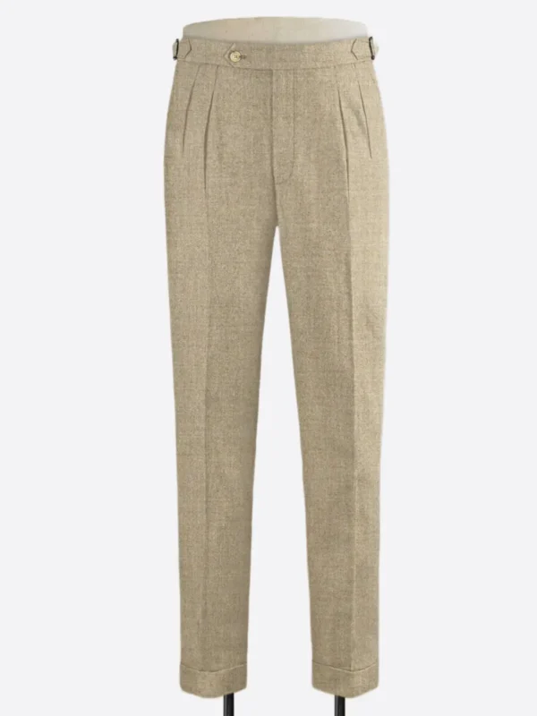 SuitsHeritage Men's Herringbone Beige Regular Fit Pant Trouser