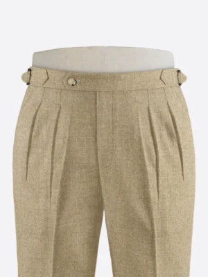 SuitsHeritage Men's Herringbone Beige Regular Fit Pant Trouser Close