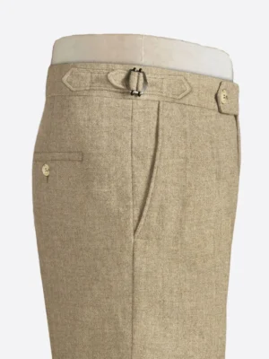 SuitsHeritage Men's Herringbone Beige Regular Fit Pant Trouser Side