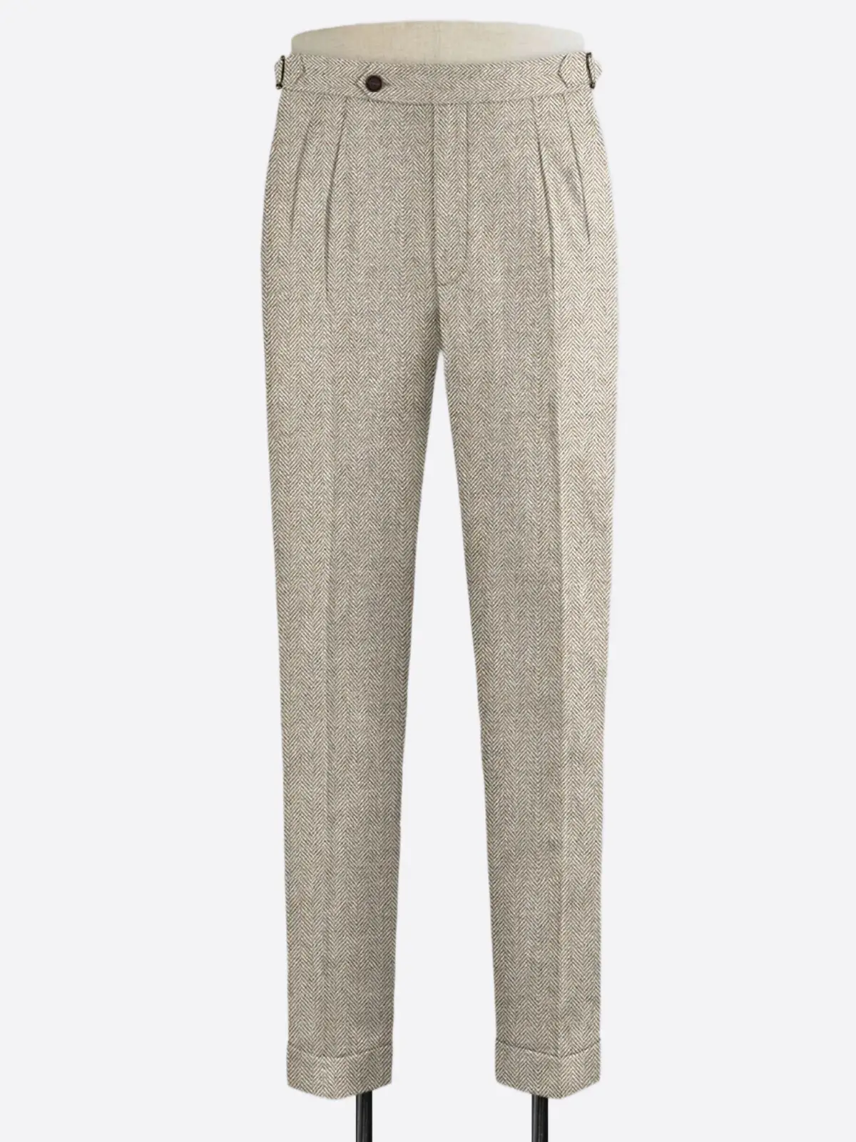 SuitsHeritage Men's Beige Herringbone Regular Fit Pant