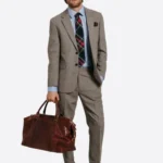 SuitsHeritage Men's Herringbone Beige Slim Fit 2 Piece Suit