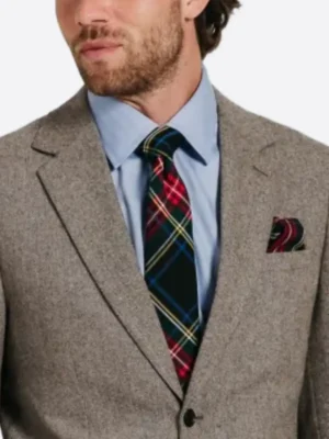 SuitsHeritage Men's Herringbone Beige Slim Fit 2 Piece Suit Close