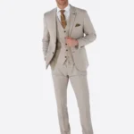 SuitsHeritage Men's Birdseye Beige Regular Fit 3 Piece Suit