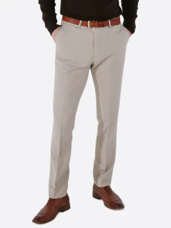 SuitsHeritage Men’s Birdseye Beige Regular Fit 3 Piece Suit Pant