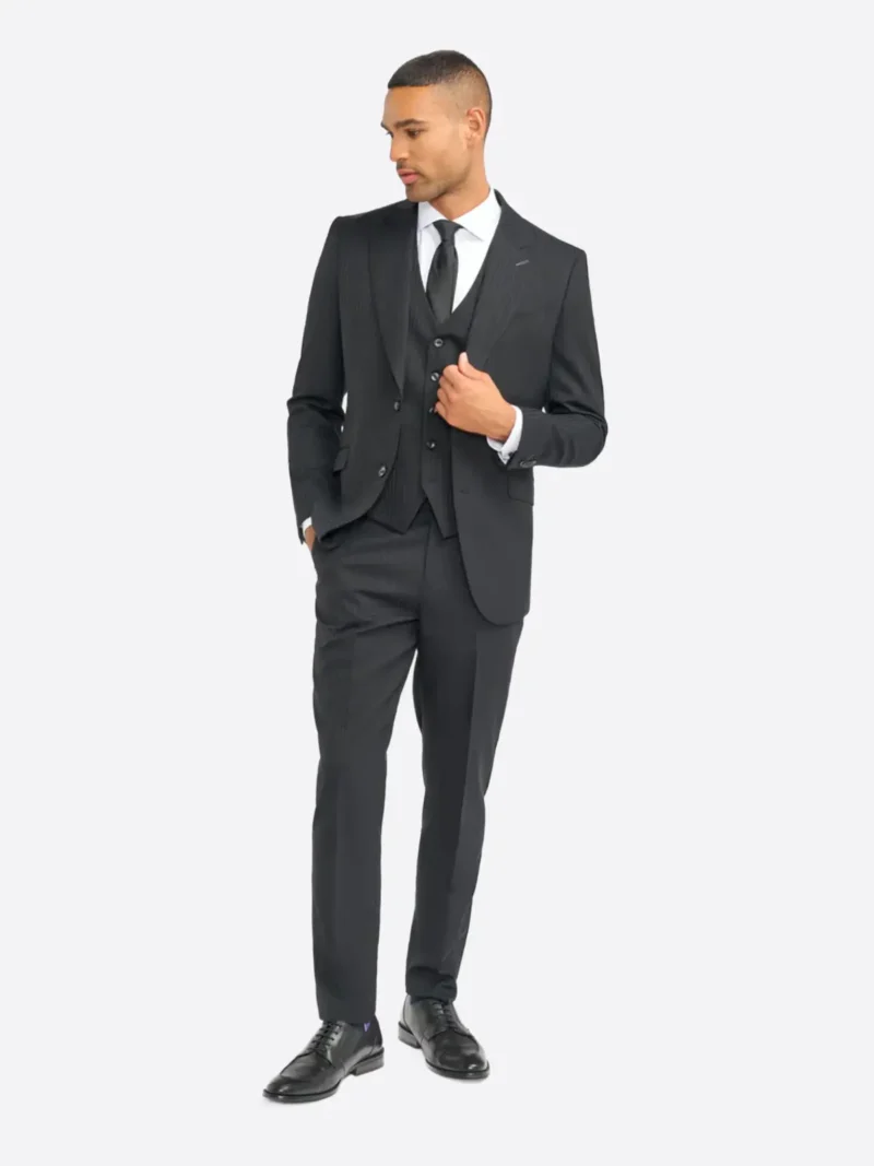 SuitsHeritage Men’s Black Pinstripe Regular Fit 3 Piece Suits