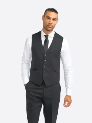 SuitsHeritage Men’s Black Pinstripe Regular Fit 3 Piece Suits Vest