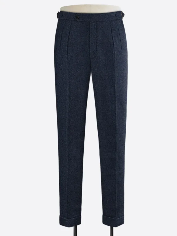 SuitsHeritage Men's Blue Herringbone Regular Fit Pant