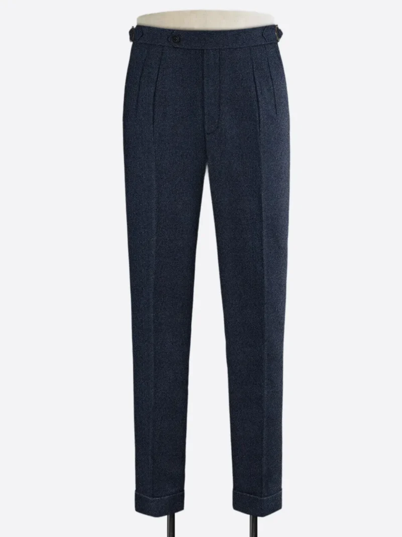 SuitsHeritage Men's Blue Herringbone Regular Fit Pant