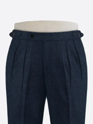 SuitsHeritage Men's Blue Herringbone Regular Fit Pant Close