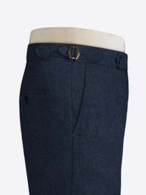 SuitsHeritage Men's Blue Herringbone Regular Fit Pant Side