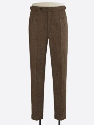 SuitsHeritage Men's Herringbone Brown Regular Fit Pant
