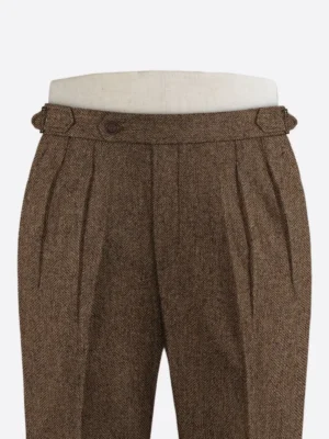 SuitsHeritage Men's Herringbone Brown Regular Fit Pant Close