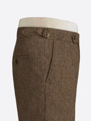 SuitsHeritage Men's Herringbone Brown Regular Fit Pant Side