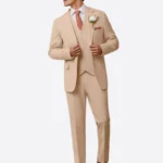 Men's Camel Solid Single Breasted Three Piece Suit