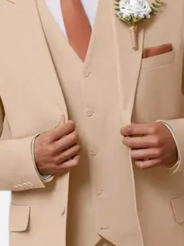 SuitsHeritage Men's Camel Solid Relaxed Fit 3 Piece Suit Vest