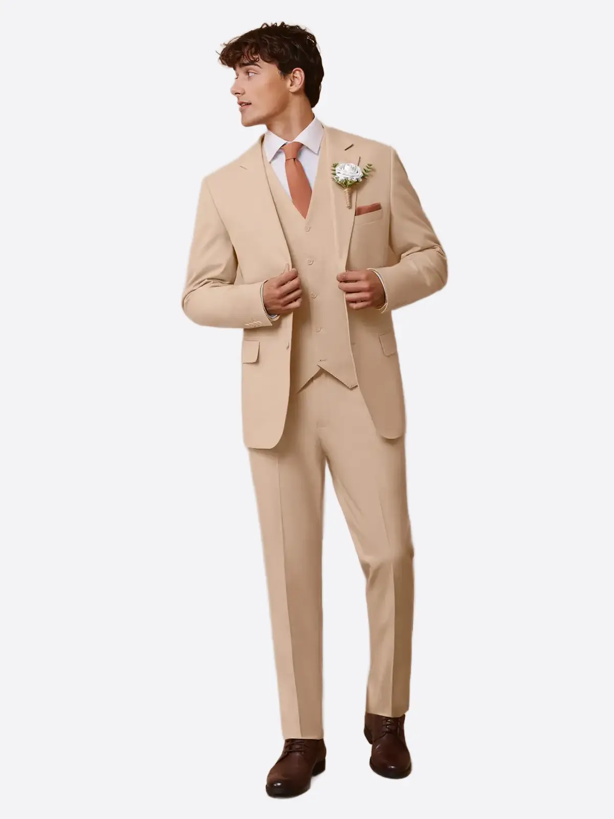 Men's Camel Solid Single Breasted Three Piece Suit