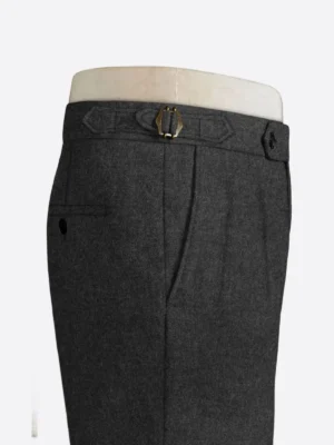 SuitsHeritage Men's Solid Charcoal Regular Fit Pant Trouser Side