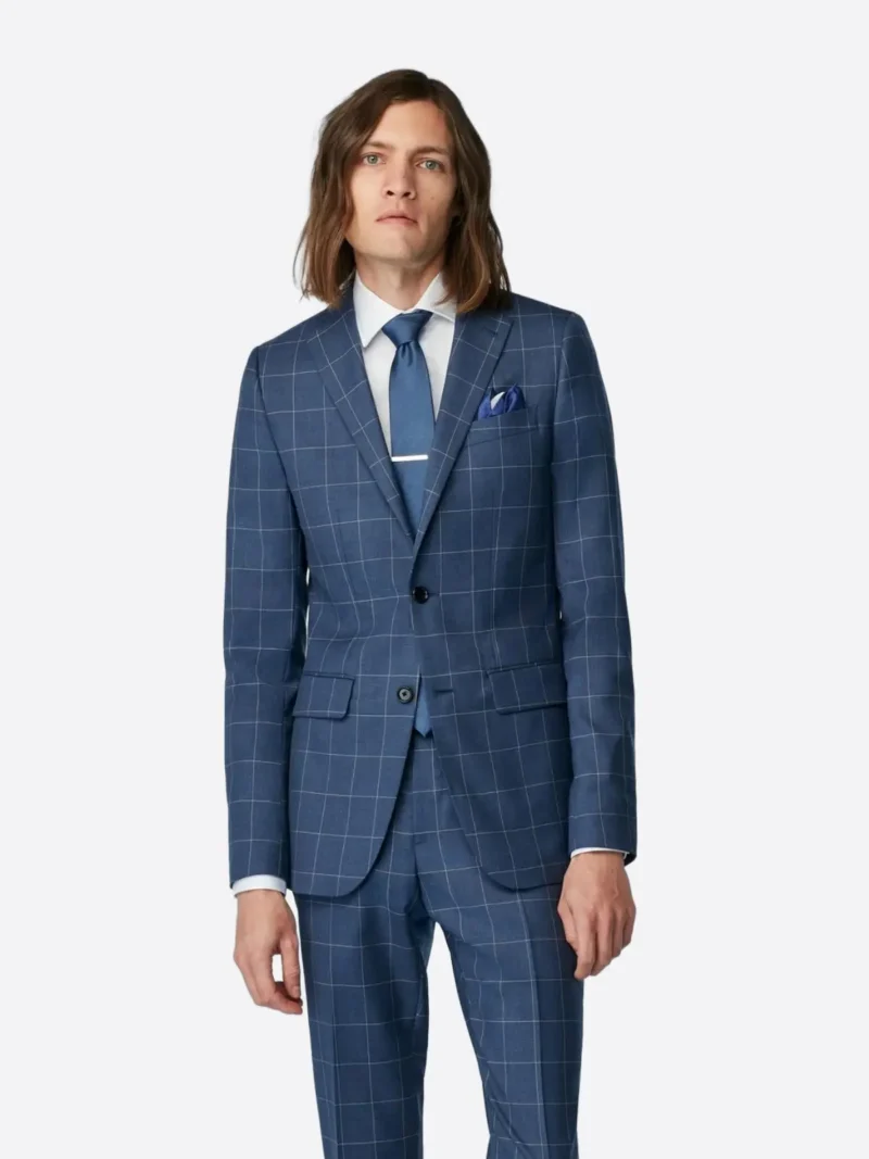SuitsHeritage Men's Check Blue Tailored Fit Blazer