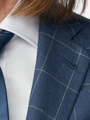 SuitsHeritage Men's Check Blue Tailored Fit Blazer Collar