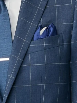 SuitsHeritage Men's Check Blue Tailored Fit Blazer Pocket