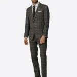 SuitsHeritage Men's Check Brown Slim Fit 2 Piece Suit