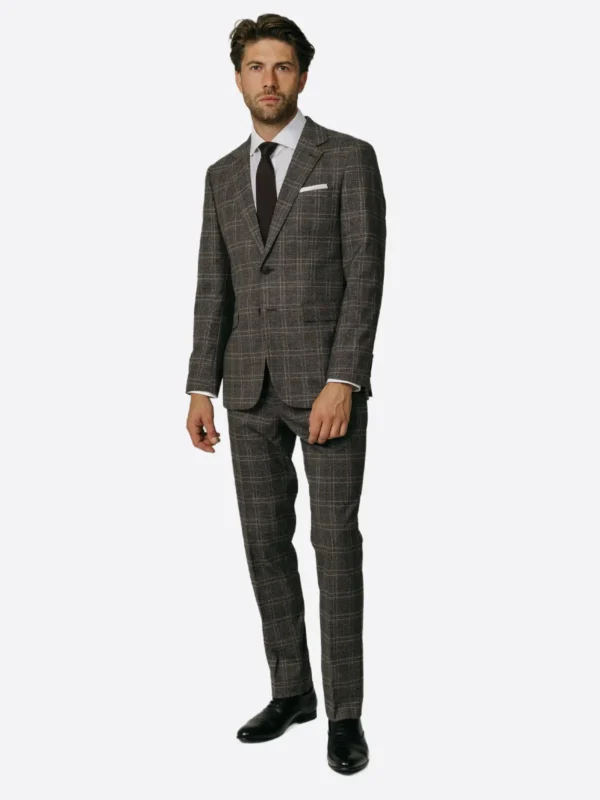 SuitsHeritage Men's Check Brown Slim Fit 2 Piece Suit