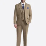 SuitsHeritage Men's Check Camel Relaxed Fit 3 Piece Suit