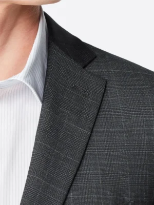 SuitsHeritage Men’s Check Charcoal Tailored Fit Blazer Collar