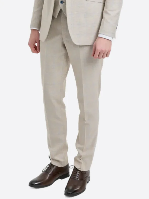 SuitsHeritage Men's Check Cream Regular Fit 3 Piece Suit Pant