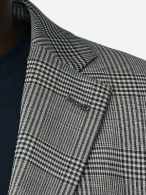SuitsHeritage Men’s Check Grey Tailored Fit Blazer Collar