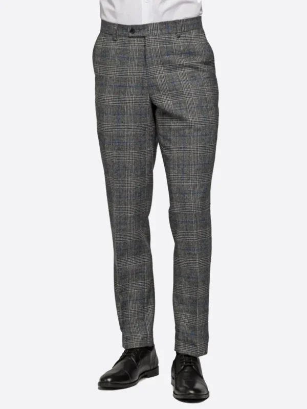 SuitsHeritage Men's Check Grey Relaxed Fit 3 Piece Suit Pant