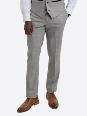 SuitsHeritage Men's Check Light Grey Regular Fit 3 Piece Suit Pant