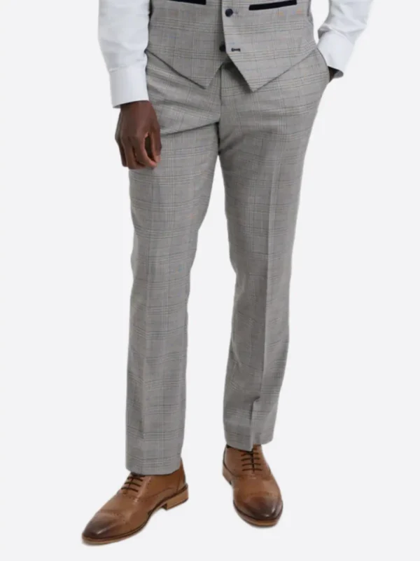 SuitsHeritage Men's Check Light Grey Regular Fit 3 Piece Suit Pant