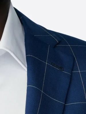 SuitsHeritage Men’s Check Navy Tailored Fit Blazer Collar