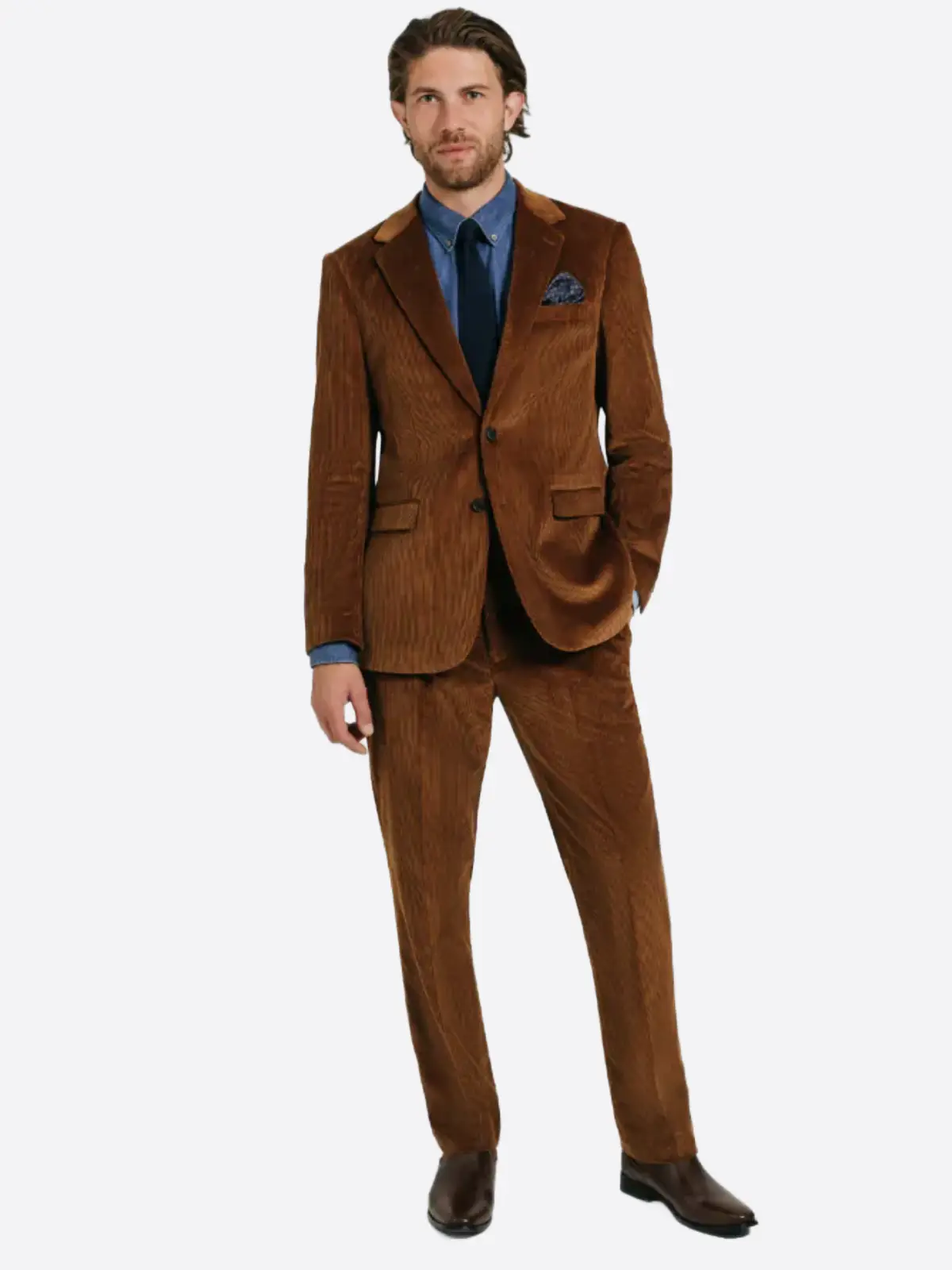 SuitsHeritage Men's Corduroy Brown Slim Fit 2 Piece Suit SuitsHeritage Men's Corduroy Brown Slim Fit 2 Piece Suit